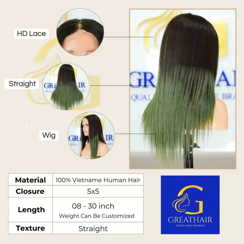 Straight 5×5 HD Lace Black Moss Green Ombre Human Hair Wigs 1 Straight 5×5 HD Lace Black Moss Green Ombre Human Hair Wigs