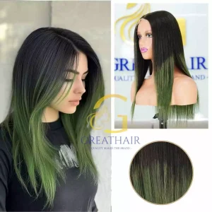 Black Moss Green Ombre Straight 5Γ5 HD Lace Wigs Human Hair