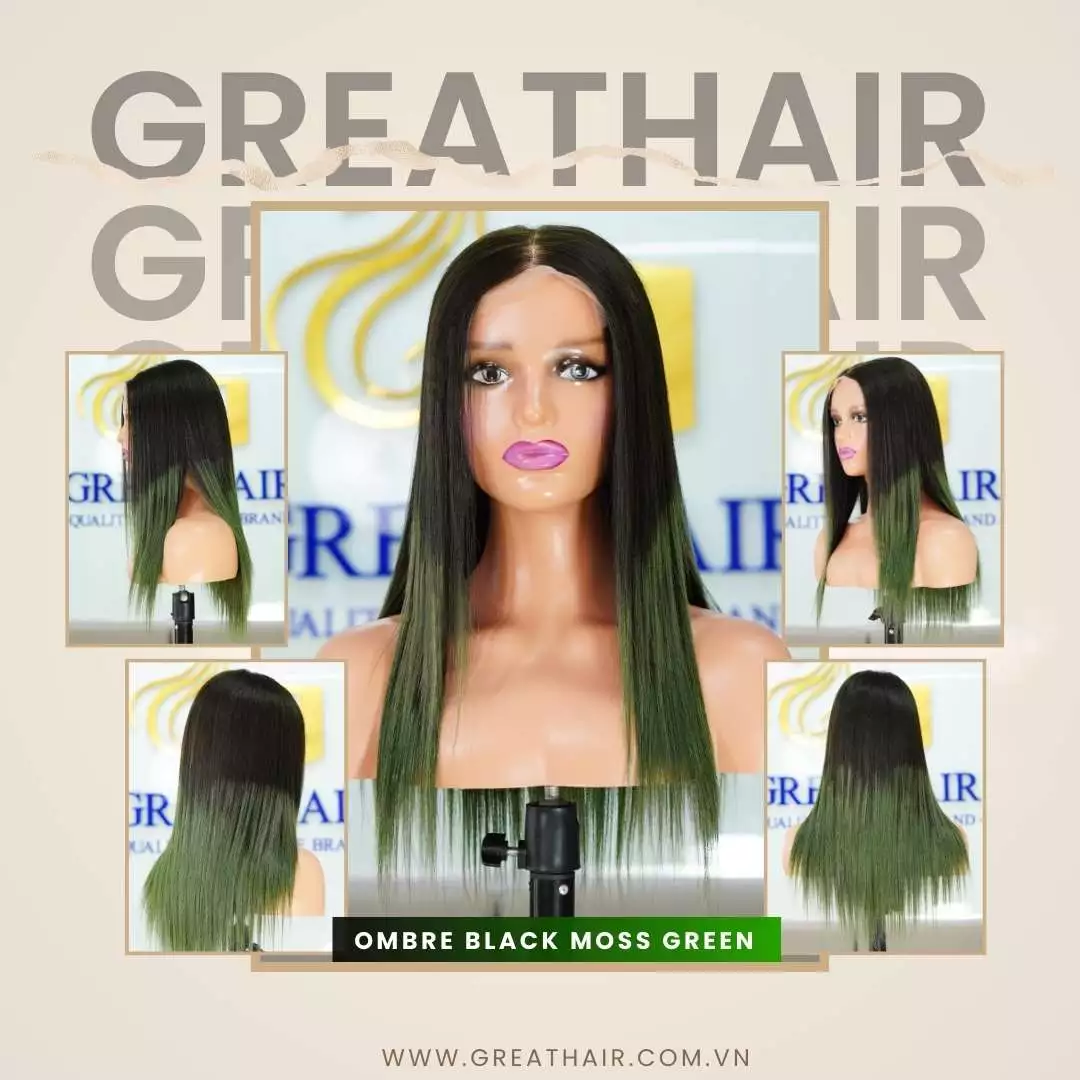Black Moss Green Ombre Straight 5×5 HD Lace Wigs Human Hair