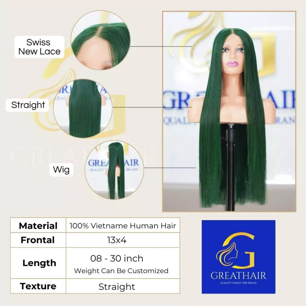 Straight 13×4 Swiss Lace Green Human Hair Wig 1 Straight 13×4 Swiss Lace Green Human Hair Wig