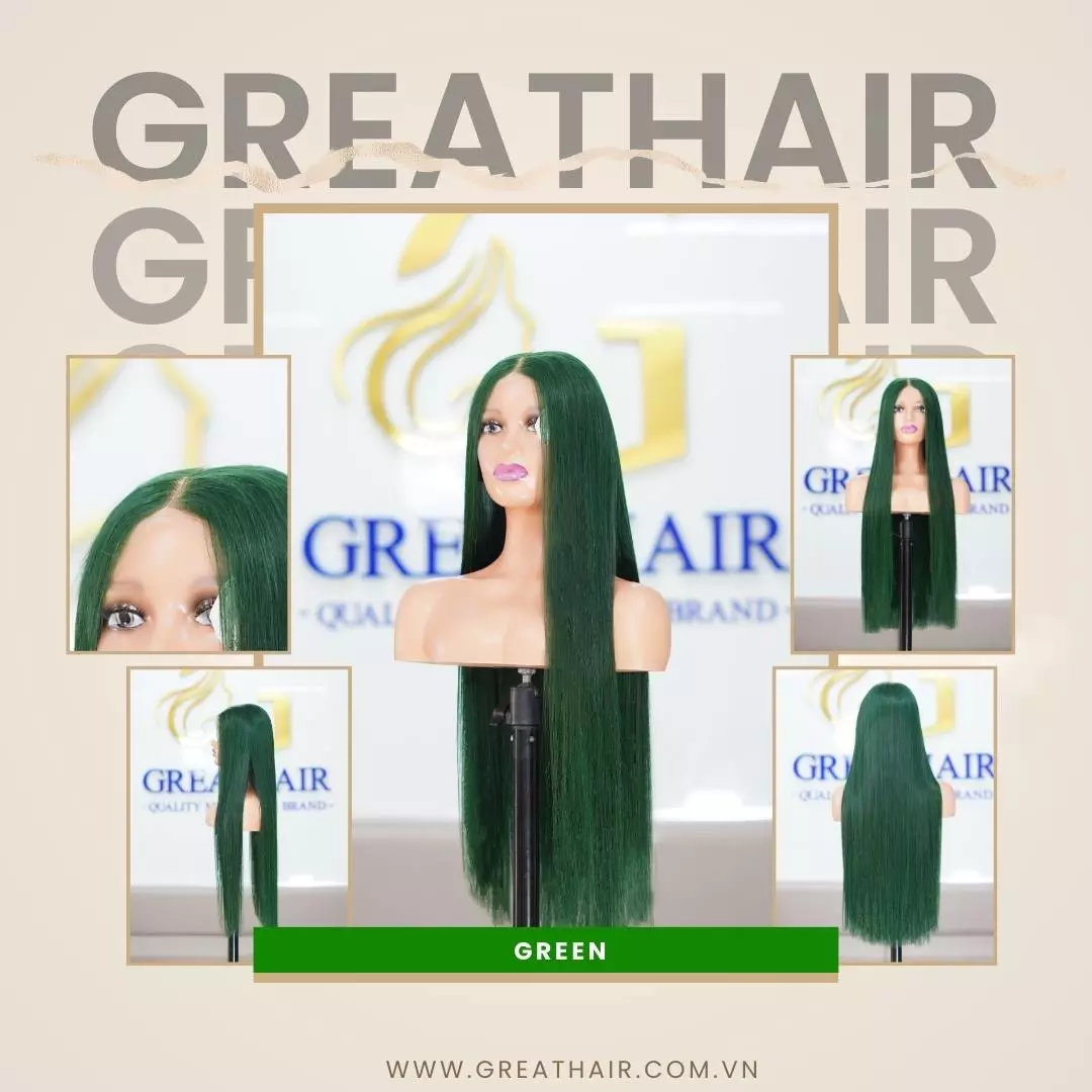 green-human-hair-wig-3 Straight 13×4 Swiss Lace Green Human Hair Wig