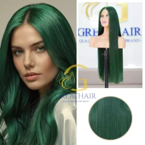 Straight 13Γ4 Swiss Lace Green Human Hair Wig