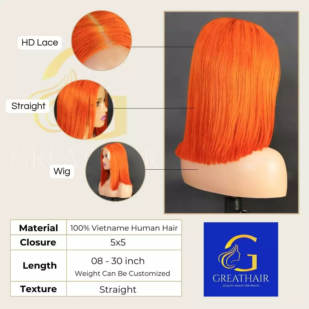 hd-lace-bone-straight-human-hair-wig-orange 5×5 HD Lace Bone Straight Human Hair Wig – Orange