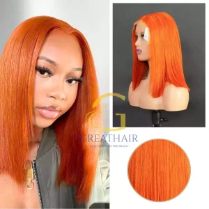 5×5 HD Lace Bone Straight Human Hair Wig – Orange