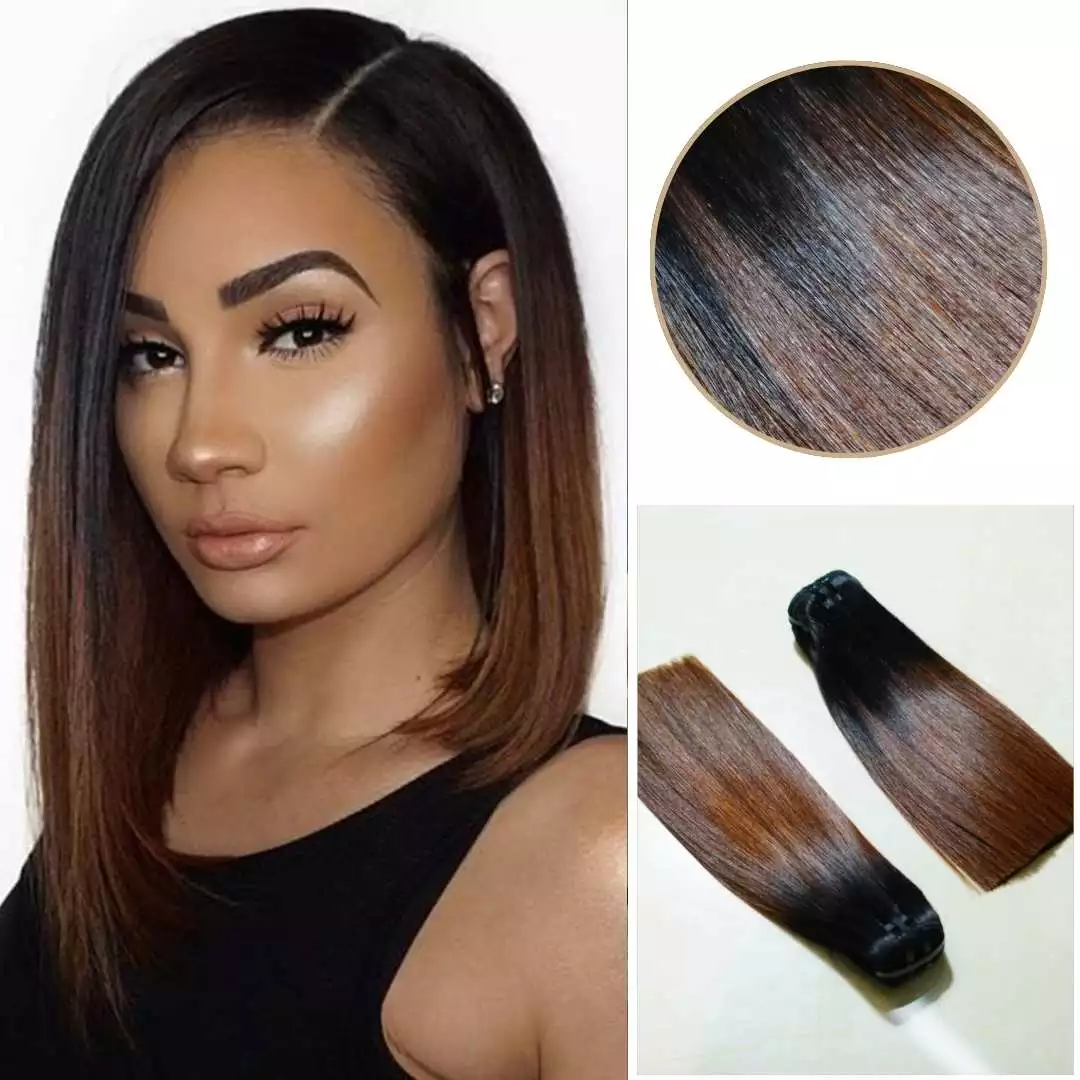 Ombre Black Brown Bone Straight Weft Hair Extensions