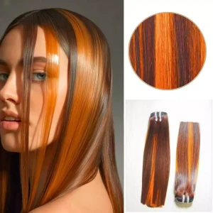 Orange Brown Piano Straight Human Hair Weft Bundles
