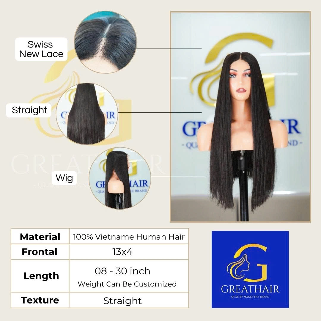 SDD Bone Straight Human Hair Wig – Natural Black 1B