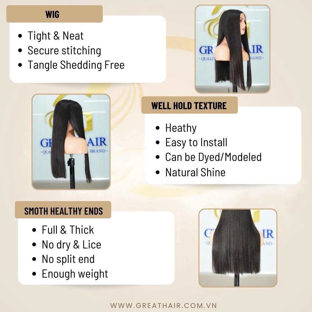 SDD Bone Straight Human Hair Wig – Natural Black 1B