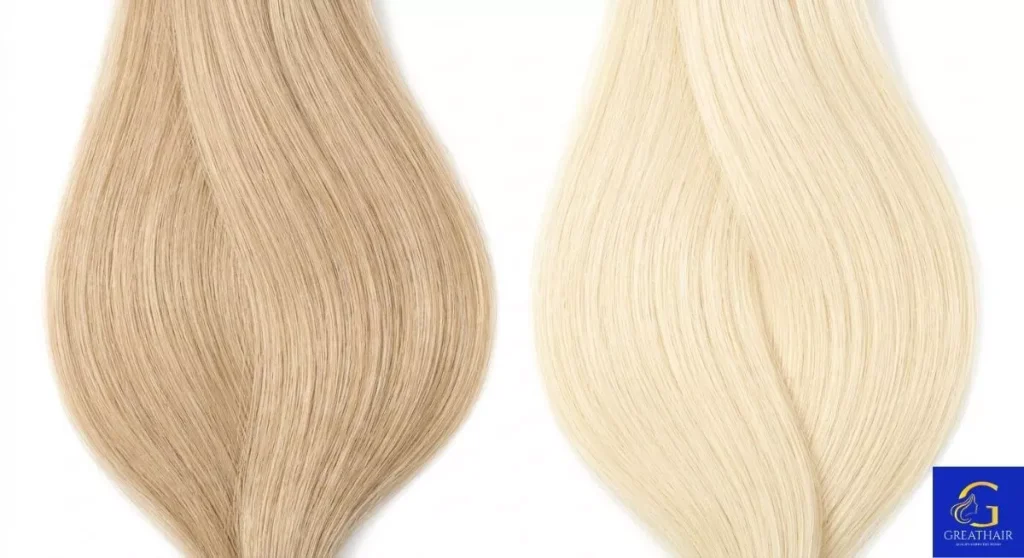 613 Hair vs Blonde Hair Extensions Which Is Better for You? 9 Close-up of blonde hair and 613 hair extension color difference