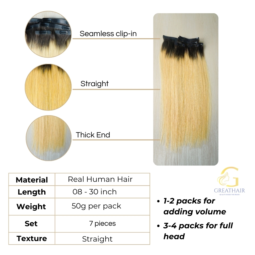 Ombre Blonde Straight Clip In Human Hair Extensions 3 Ombre Blonde Straight Clip In Human Hair Extensions