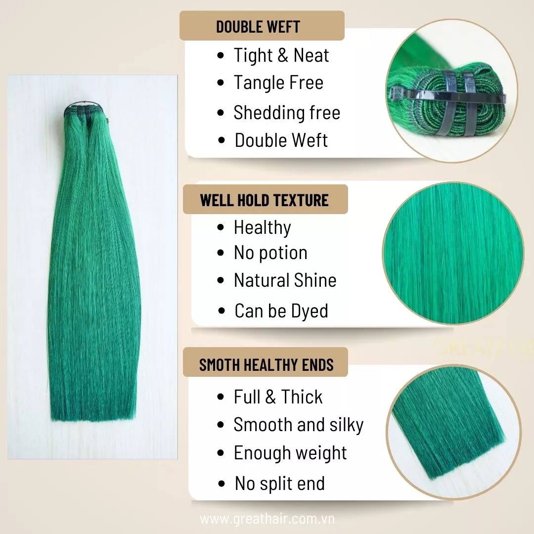 Stunning Premium Jade Green Color Hair Weft Extensions 1 Jade Green — deep glow with a luxe edge.