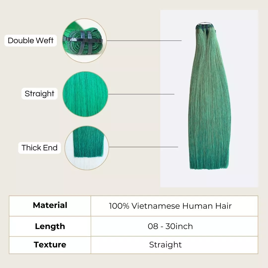 Stunning Premium Jade Green Color Hair Weft Extensions 2 Jade Green Color Straight Weft Hair Extensions