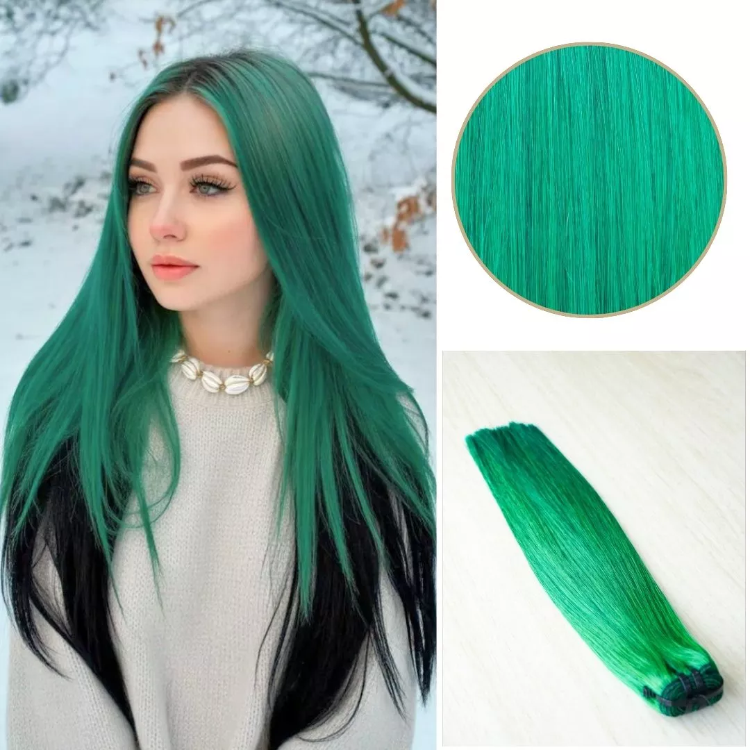 Stunning Premium Jade Green Color Hair Weft Extensions 3