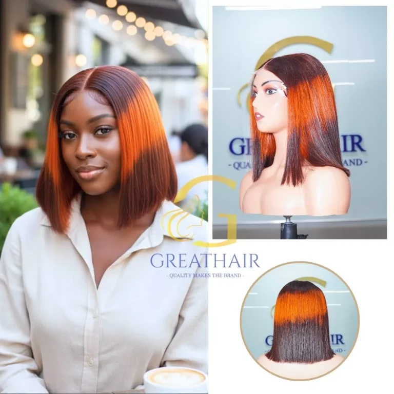 Brown Burnt Orange Fringer Straight Human Hair Wig