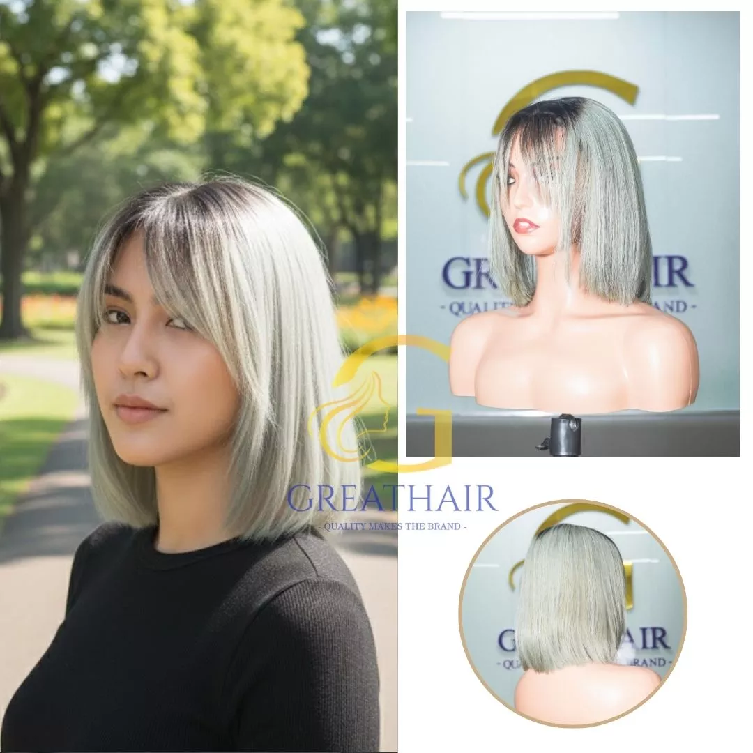 black and grey ombre straight hair