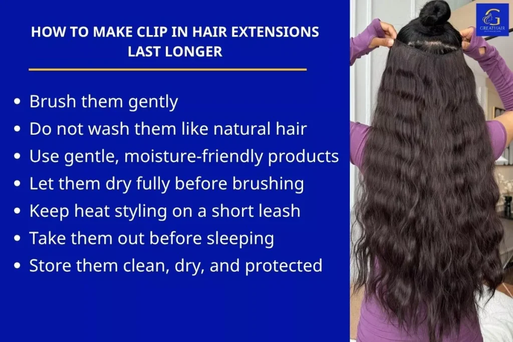 How long do clip in hair extensions last? Tips to Make Them Last Longer 7 How to Make Clip In Hair Extensions Last Longer