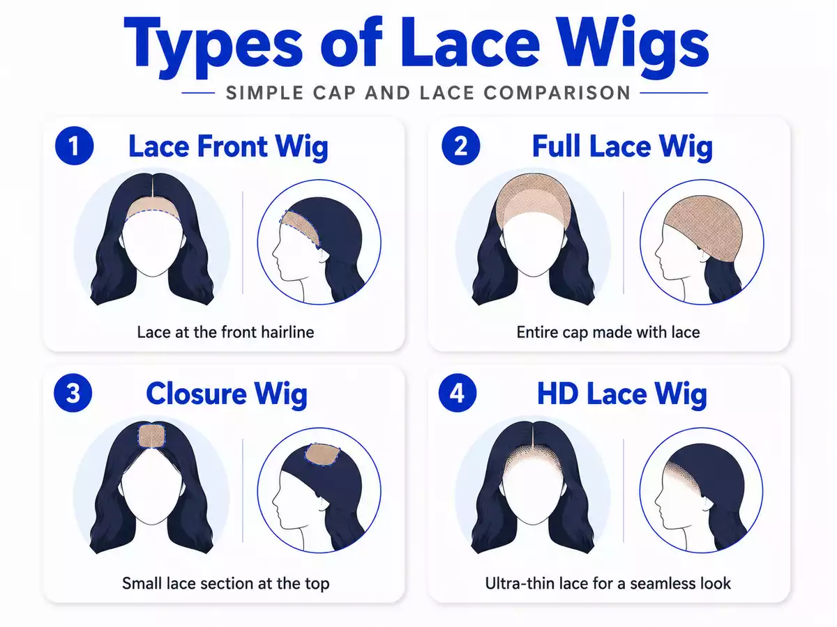 Human Hair Wigs Everything You Must Know Before Buying 5 different types of wigs lace front full lace closure hd lace