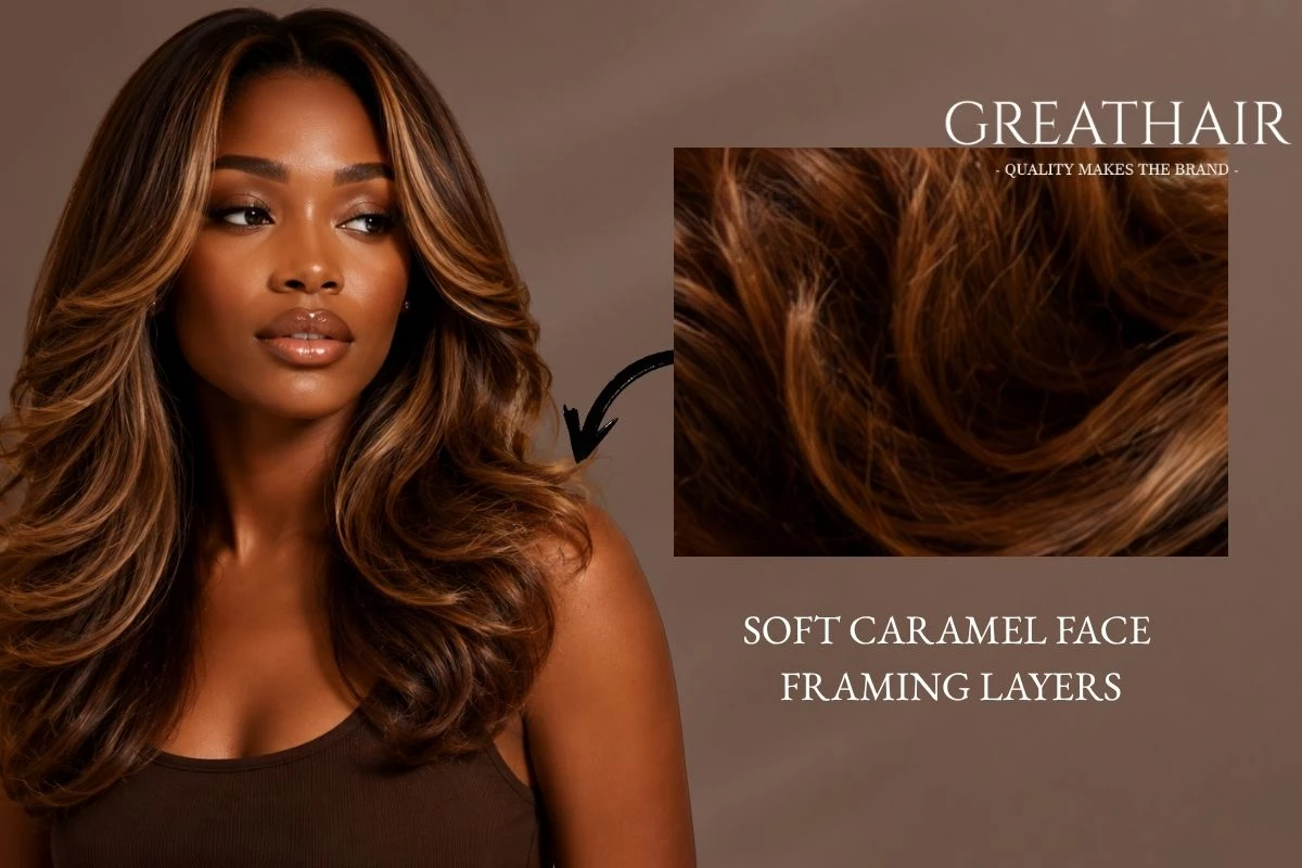 Soft Caramel Face Framing Layers