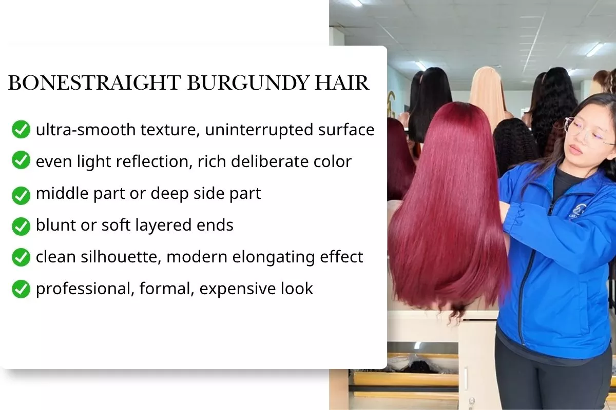 Burgundy Human Hair Wigs – Deep Wave & Bone Straight Styles for Every Look 3 Burgundy Bone Straight Wig